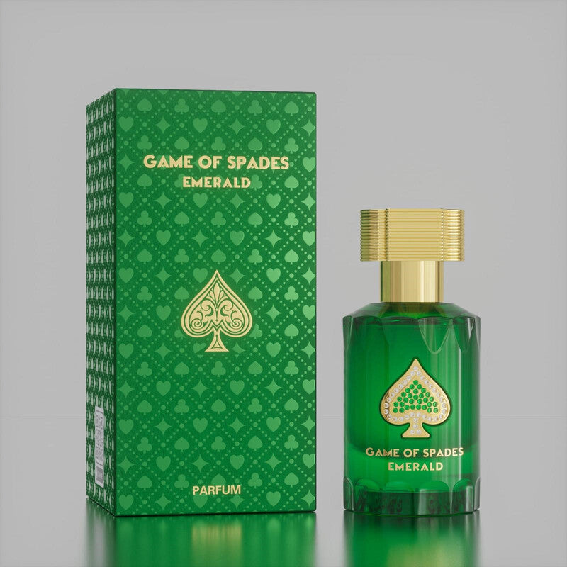 Jo Milano Game of Spades Emerald green perfume bottle with matching box