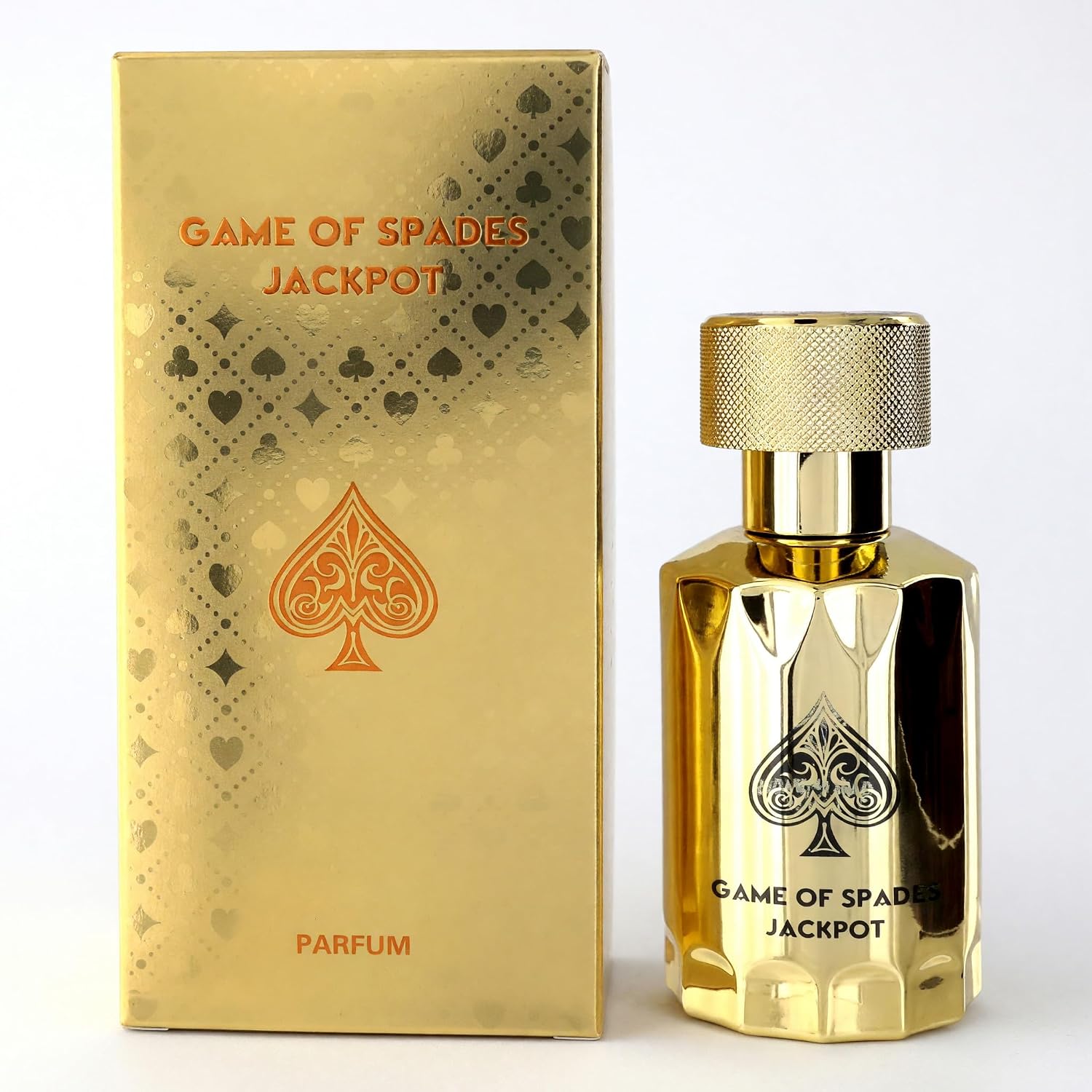 Jo Milano Game of Spades Jackpot gold perfume bottle with matching box
