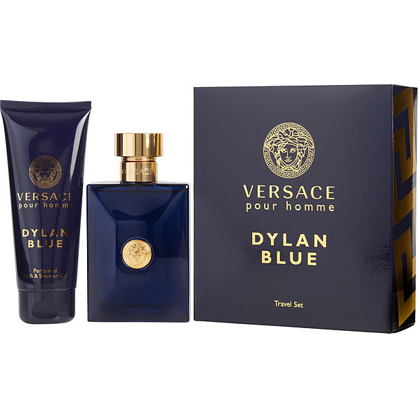 Dylan Blue Pour Homme by Versace Gift Set for Men - 3.4oz EDT Spray, 10ml  Travel Spray and Pouch 